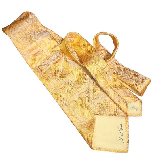 Tino Cosma Luxury Italian Handmade Yellow & Gold Swirled Pattern 100% Silk Tie - Picture 3 of 7
